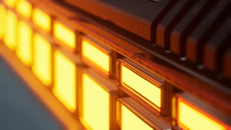 luces amarillas y paneles metálicos en un interior futurista