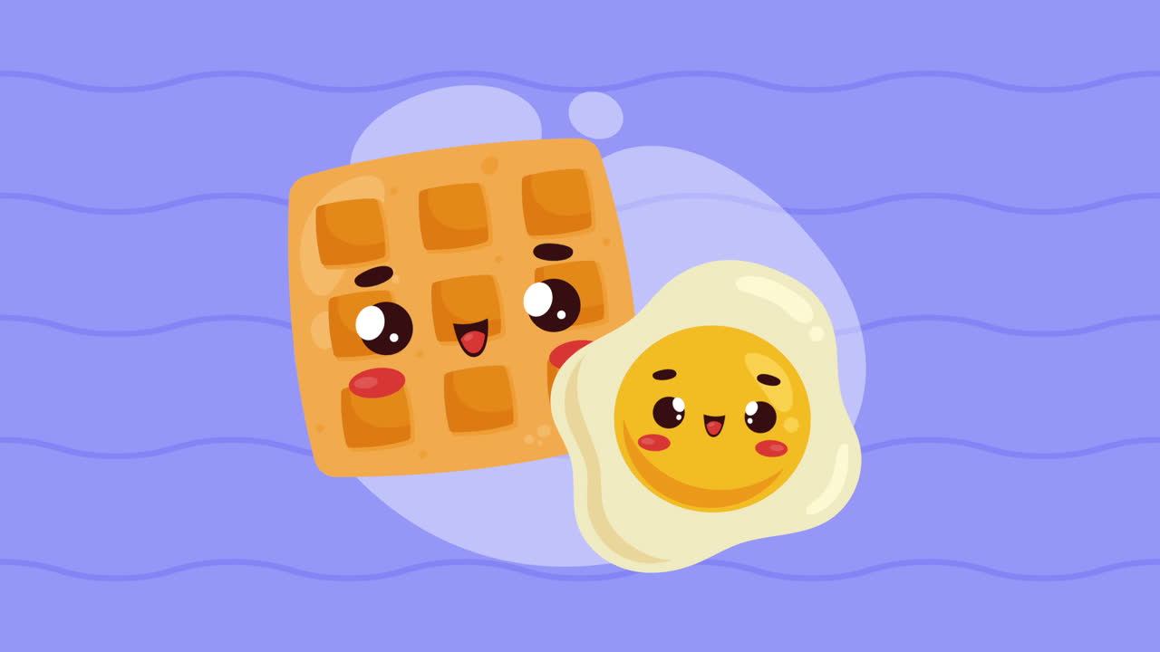 dulces waffles kawaii y huevos fritos