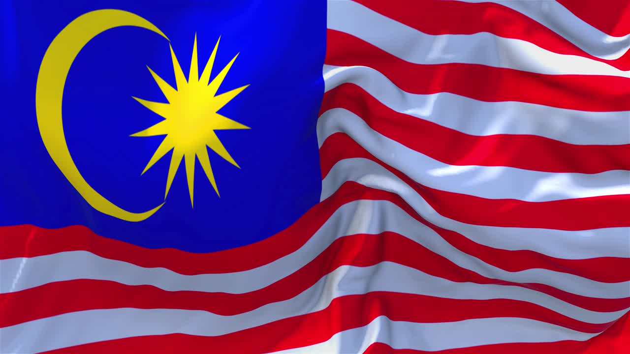 287 bandiera della Malesia che sventola al vento, animazione al rallentatore 4K, texture realistica del tessuto, movimento fluido