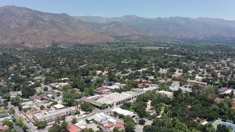 wide panning aerial shot of quaint downtown ojai, california