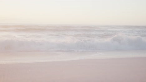 blue sky and sea with waves on empty sunny beach