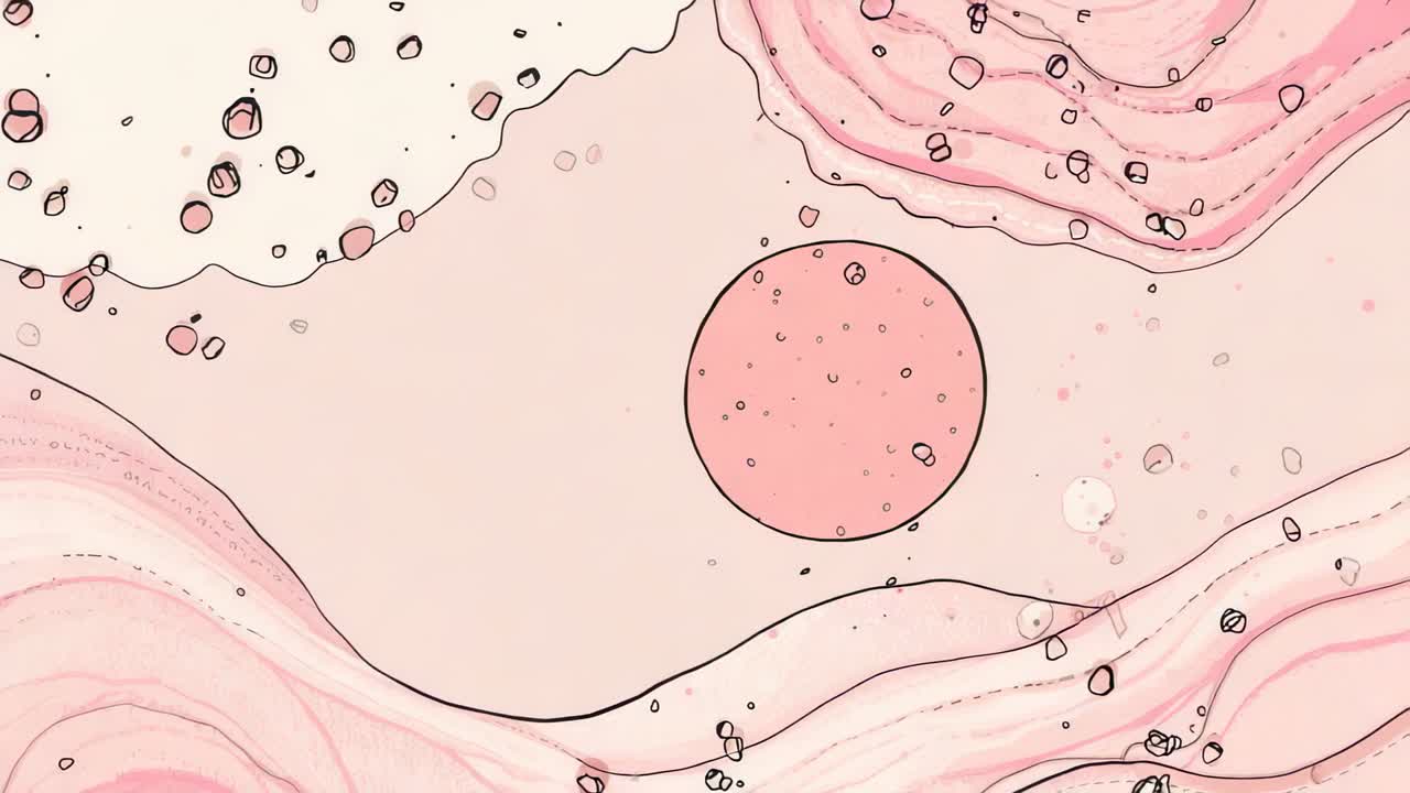 Avvio del disco rosa centrale pulsante e bande ondulate che si spostano sul campo fluido mentre i punti vanno alla deriva