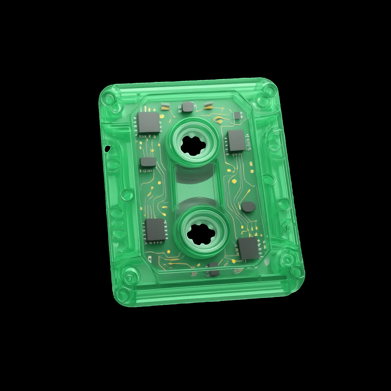 Retro tech cassette circuit animation isolated asset, transparent 4K video, alpha channel, ProRes