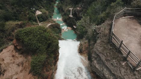 Top-down-aerial-of-El-Chiflon-Waterfalls-in-Mexico