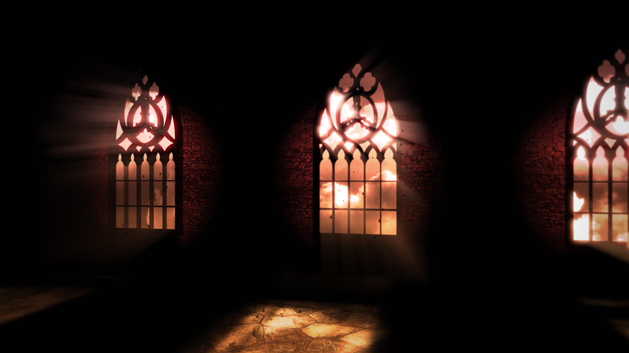 성의 어두운 홀과 신비로운 공포 배경