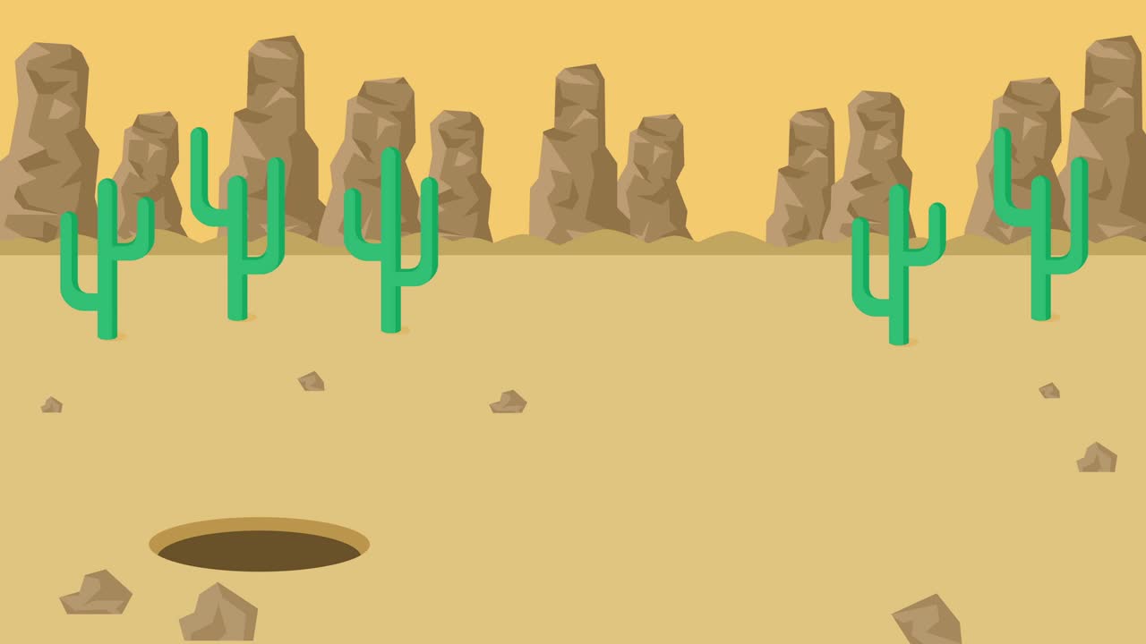 비즈니스 여자가 구을 뛰어넘습니다. 사막의 배경. 위험 개념. 평평한 스타일의 루프 일러스트레이션.