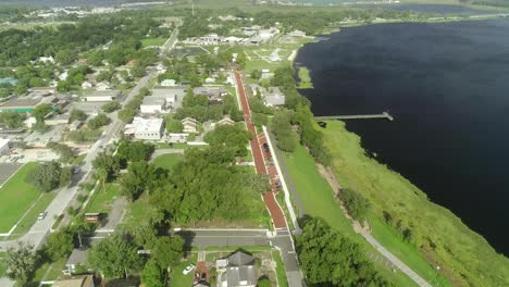 "clermont, fl - usa - 8-24-2020: bird's eye view over historic downtown clermont."