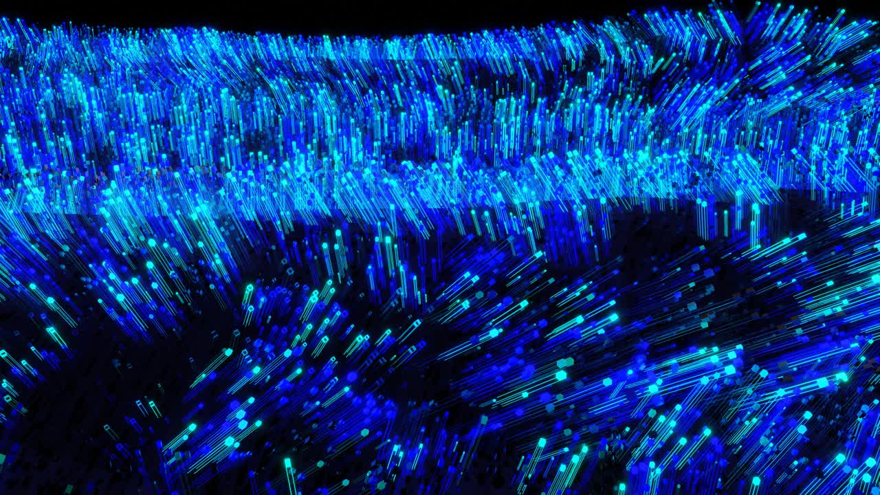 las ondas de color azul corren a lo largo de bloques de brillo forman un hermoso patrón en la superficie ondulada como una guirnalda. 4k bg en bucle abstracto, palos de balanceo como coral. patrón de gradiente abstracto. movimiento de bucle vj