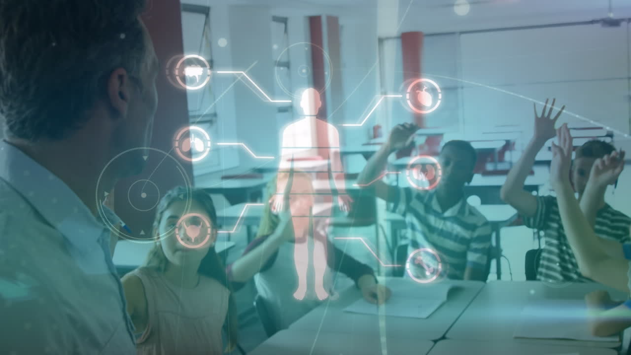 교실에서 학생들에 대한 인간 표현의 애니메이션