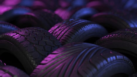 car tires in elegant studio lighting. the film is looped, arranged in an interesting way in a warehouse or store, the background of the car industry.