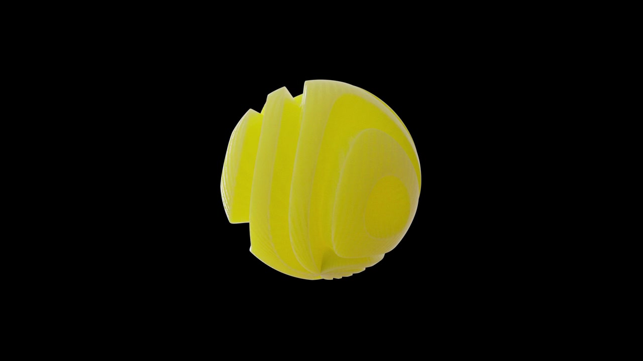Abstract Yellow Sphere Rotating with Layered Geometric Patterns