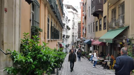 people walking down a cobblestone street in istanbul, turkey