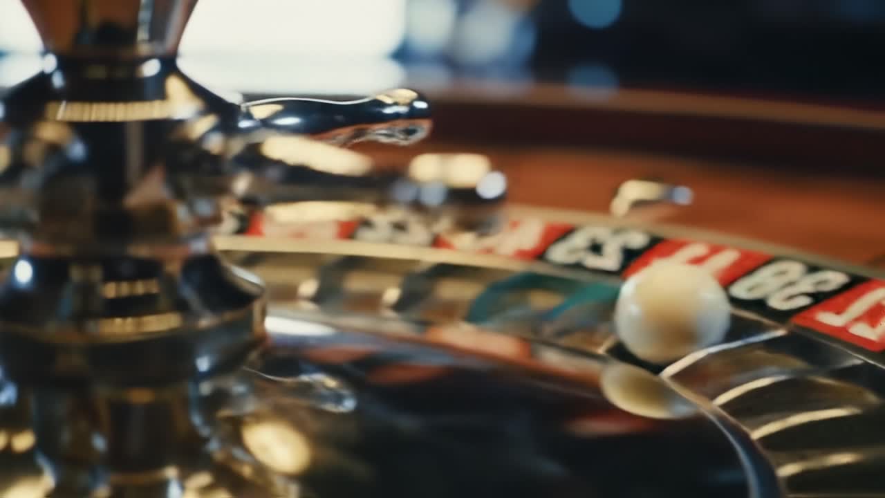 Fascinerende nærbilde av et ruletthjul som fremhever spenningen og elegansen ved casinospill i en glamorøs atmosfære