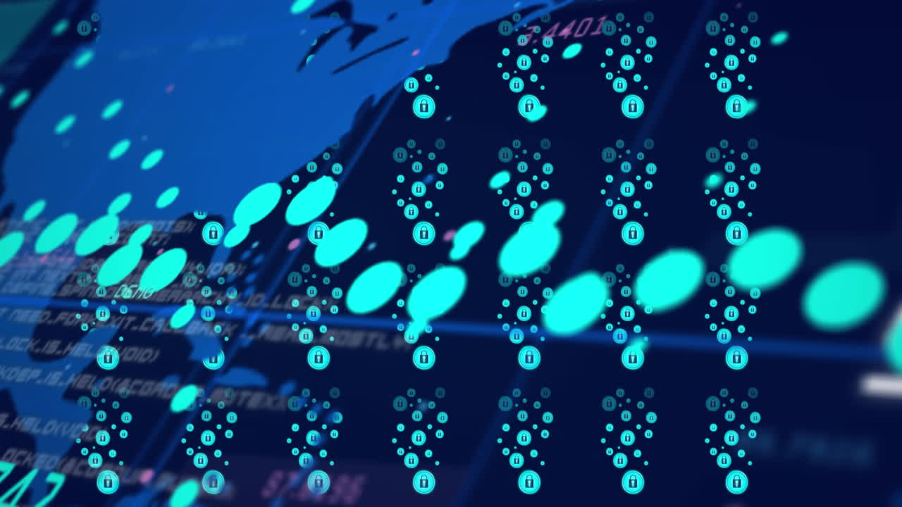 animación del procesamiento de datos sobre el mapa del mundo