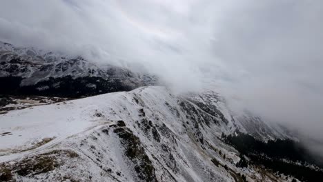aerial view of winter snow in the rocky mountains in colorado