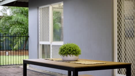 outside patio verandah with table chairs and plant