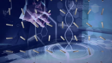 animation of science data processing over man using technology