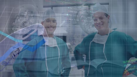 Animation-of-digital-data-processing-over-surgeons-in-operating-theatre