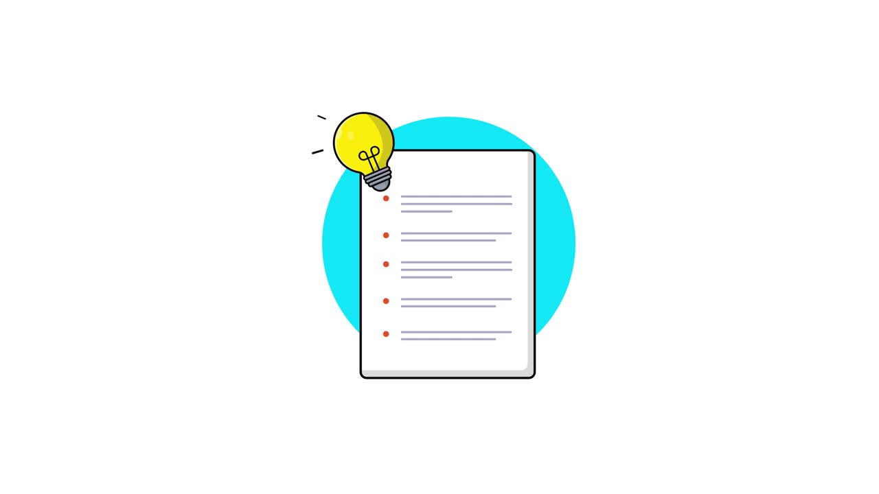 Lampadina animata che compare su un documento a rappresentare un'idea