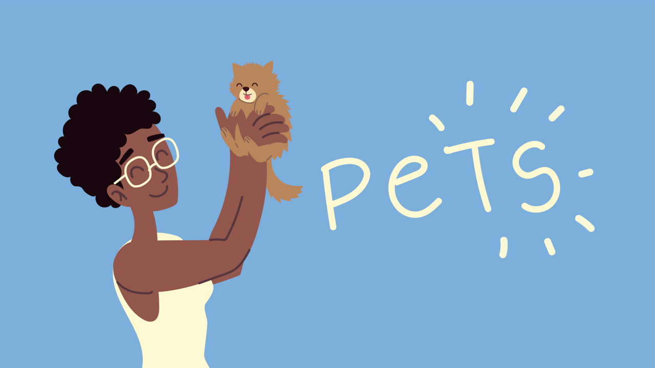 고양이 마스코트 캐릭터를 가진 아프로 여성