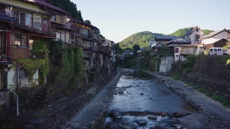 traditional riverside homes of gujo hachiman, gifu japan