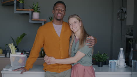 happy interracial couple in a kitchen