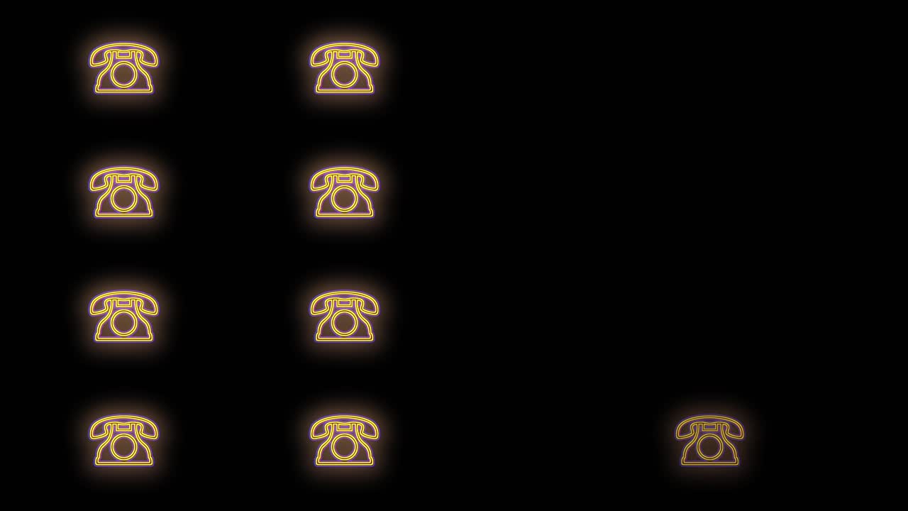 펄스 빛이 있는 행의 네온 복고 전화 패턴