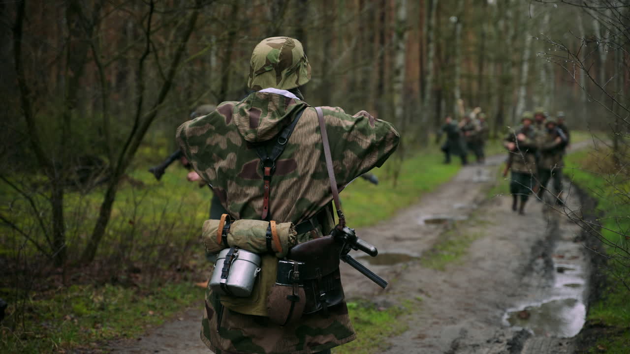 German Soldiers on the Move in a Forest