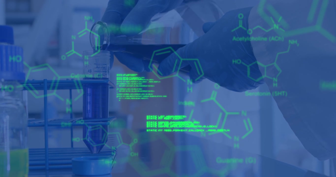 Animation of data processing over scientist with test tube in lab