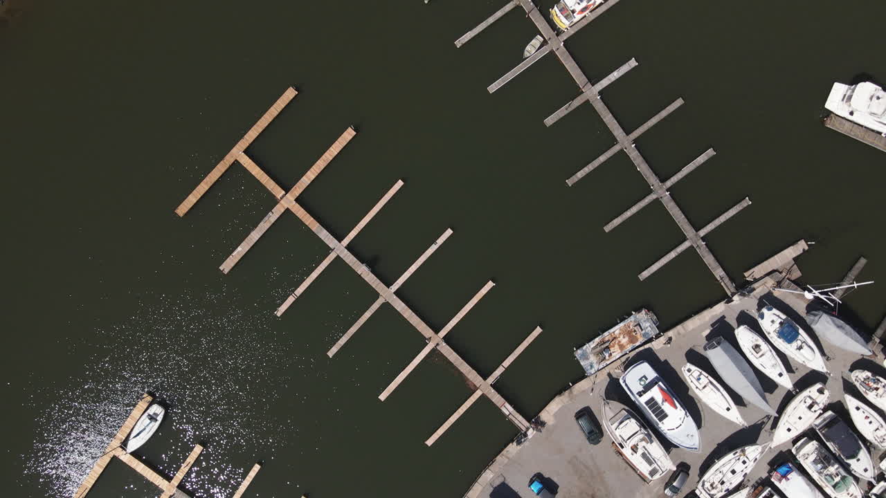 Top View of Marina On Macassa Bay Near Bayfront Park In Hamilton, Ontario, Canada. aerial shot