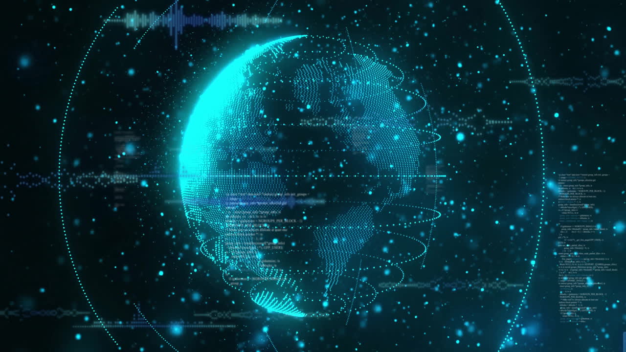 In animation, digital globe with glowing data points connecting in space