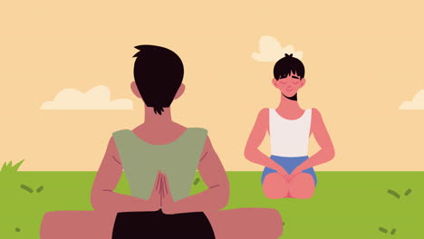 men practicing yoga characters animation