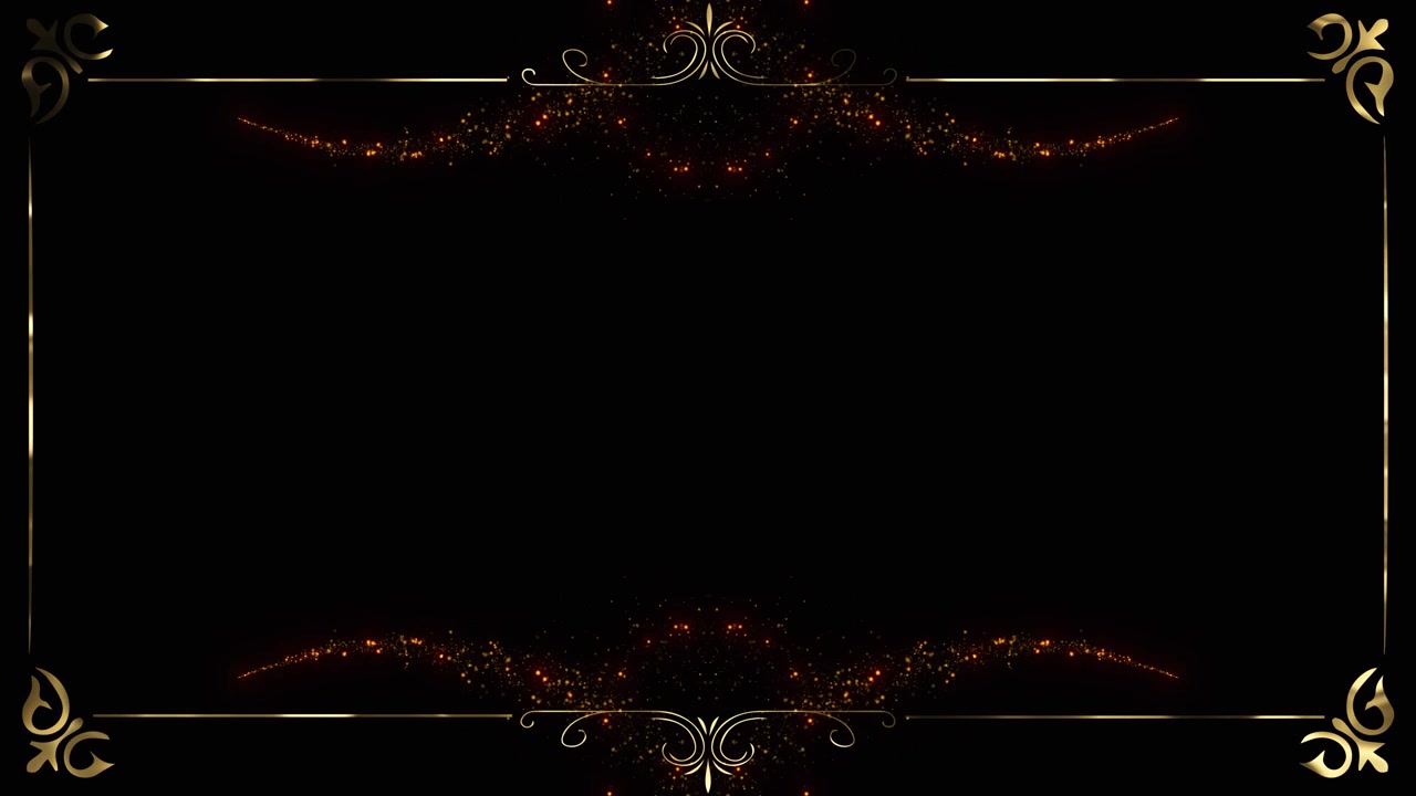 Black luxury frame with golden ornamental corners fine border lines elegant empty center space