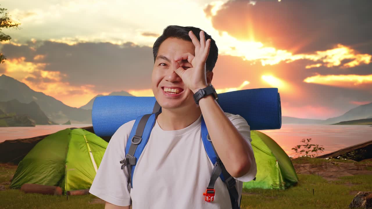 Man Camping at Sunset