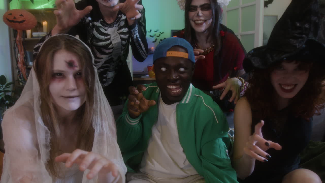 Halloween party with friends in costume