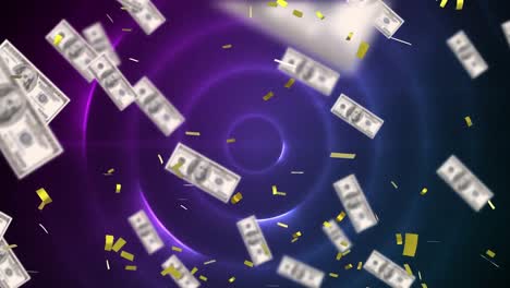 animation of confetti and american dollar bills falling on green background