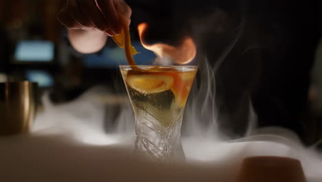 Craft Cocktail with Flame and Smoke Effect
