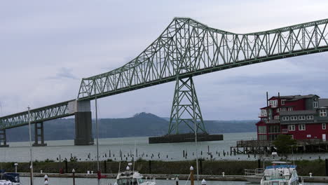 static view of the astoria–megler bridge, dark, cloudy day in oregon, usa