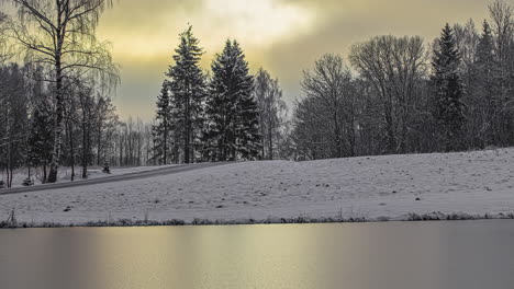 Beautiful-timelapse-shot-of-a-lake-beside-snow