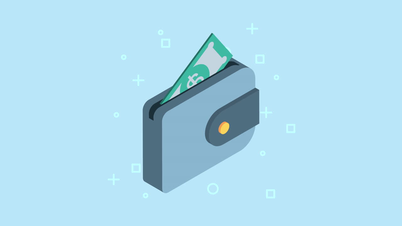 Wallet with dollars financial animation | Premium Stock Video Footage