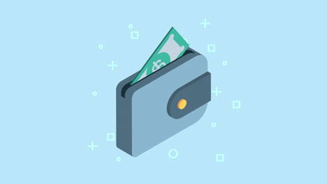 wallet with dollars financial animation