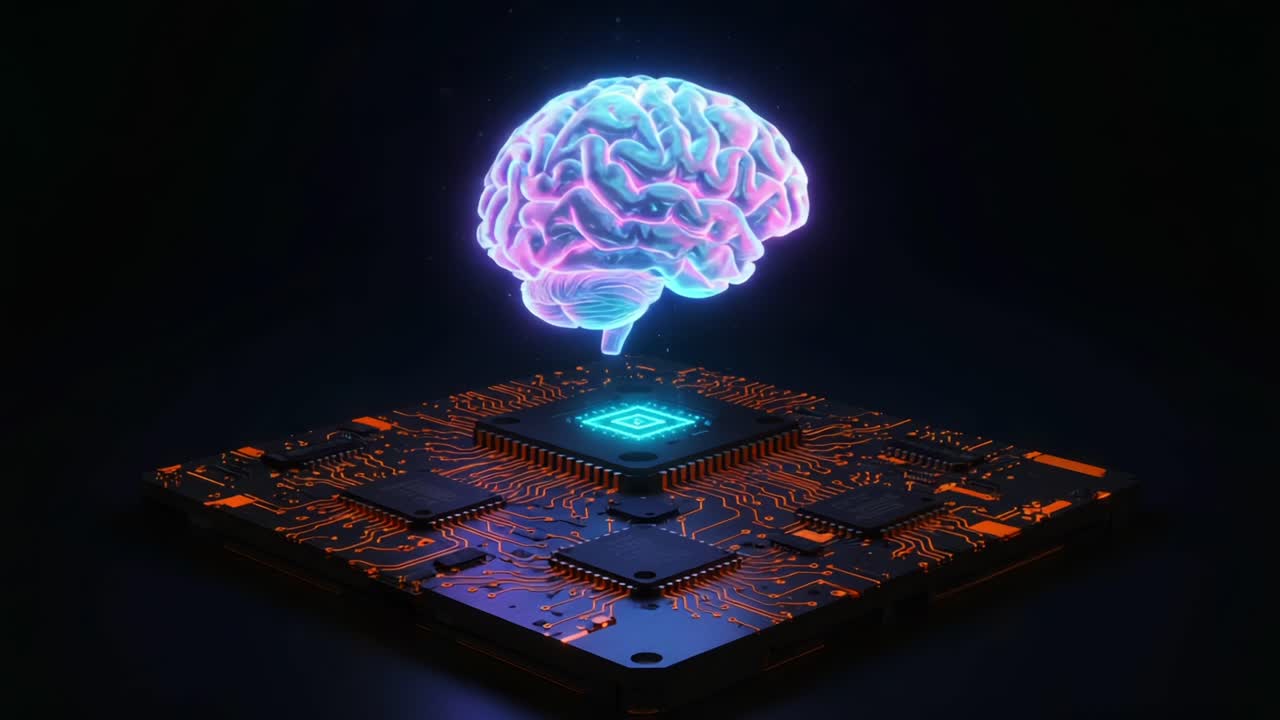 A Stunning Visual Representation of the Intersection Between Artificial Intelligence and Human Cognition, Showcasing a Colorful Brain Emanating from a Circuit Board
