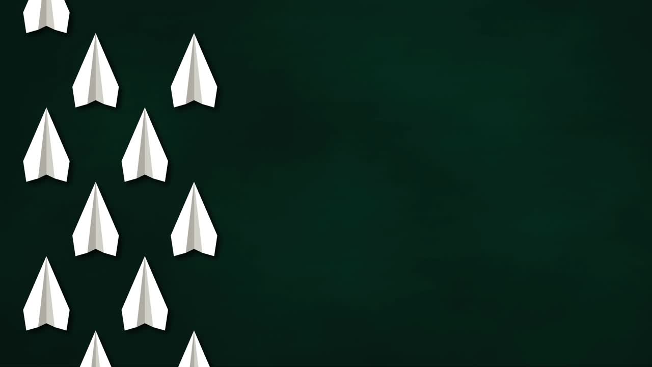 Think differently concept. Yellow paper plane changes direction. Chalkboard Background