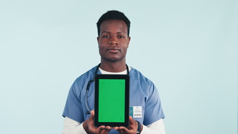 Nurse,-black-man-showing-tablet