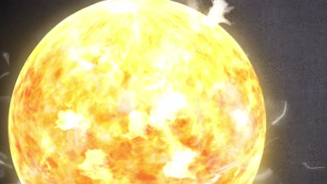 sol girando con tormentas solares y explosiones solares frente a un fondo gris