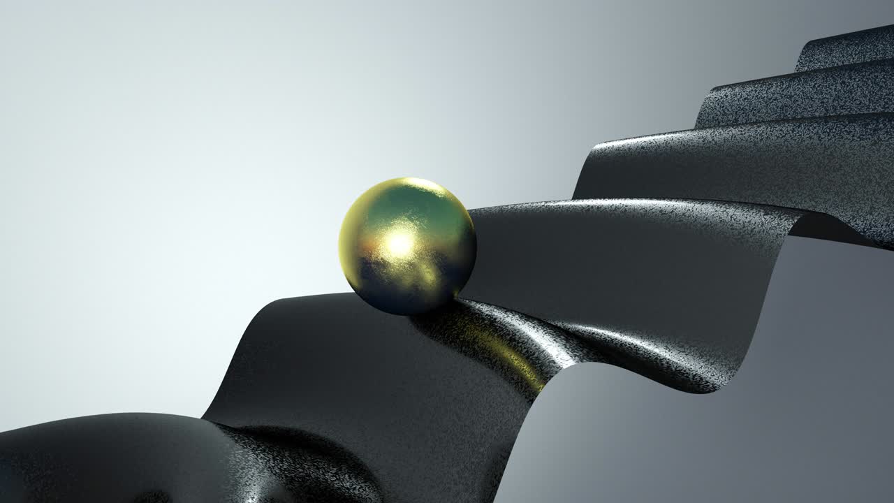 금색 공의 추상적인 3d 애니메이션, 텍스처 검은 파동 재료, 4k 원활한 루프 애니메이션.