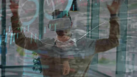 Animation-Der-Datenverarbeitung-über-Einem-Kaukasischen-Geschäftsmann-Mit-VR-Headset