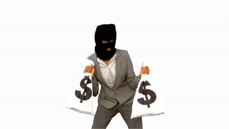 Burglar-wearing-balaclava-and-holding-money-bags-on-white-screen