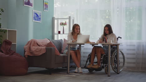 best female friends do homework together sitting at table