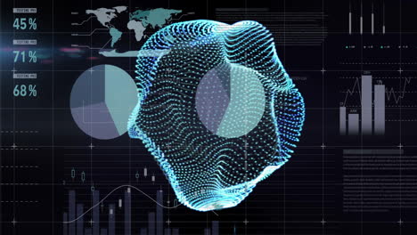 animation of ai data processing and mesh over black background